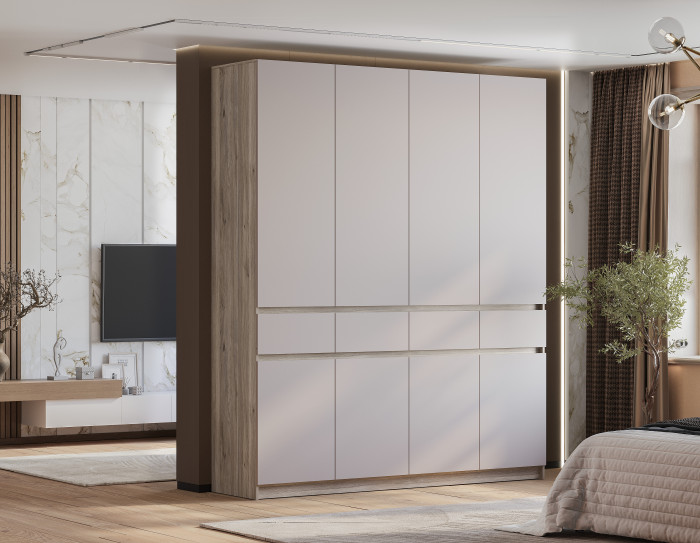 Шкаф 4-х створчатый "Багира" ШК-13 Дуб смоки/Кашемир