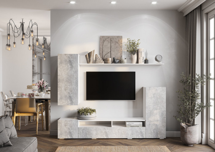 Стенка в гостиную Диаманд, белый/цемент