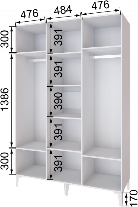 Толедо Шкаф 3-х створчатый ТШ-23 белый