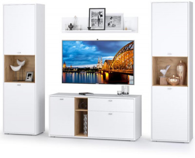 Бэль № 10, цвет дуб крафт золотой/белый премиум, ШхГхВ 280х43х200 см., ниша для ТВ 130х43х120 см., НЕ универсальная сборка