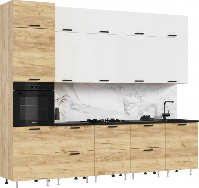 Кухня Рио NEW ЛДСП 3,0м/1080м (490), Компановка №3, Белый глянец/Дуб Крафт