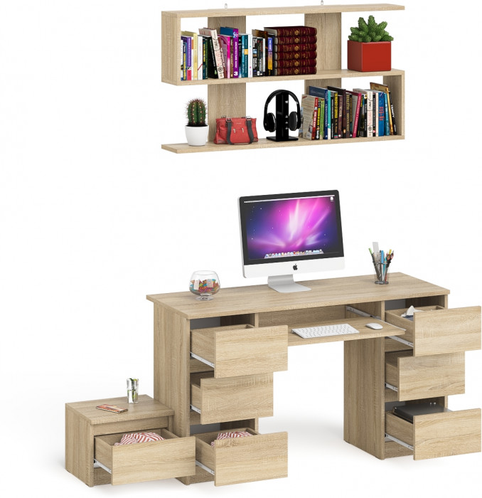 Мори компьютерный стол МС-2 + Тумба ТМП400.1 + Полка 1200, дуб сонома