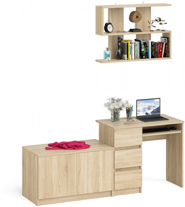 Мори компьютерный стол МС-6 левый + Тумба МА900.1 + Полка 900, дуб сонома