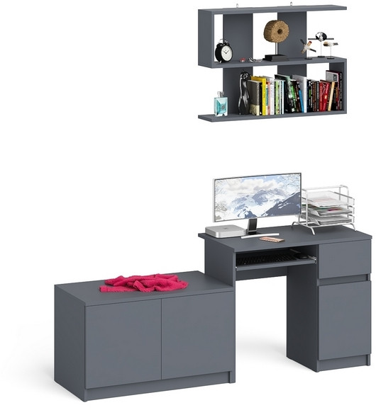 Мори Стол компьютерный МС-1 правый + Тумба МА900.1 + Полка 900, цвет графит, ШхГхВ 180,4х50,4х209,6 см., НЕ универсальная сборка