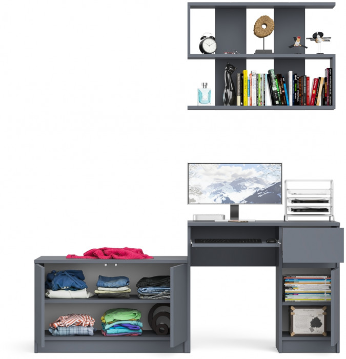 Мори Стол компьютерный МС-1 правый + Тумба МА900.1 + Полка 900, цвет графит, ШхГхВ 180,4х50,4х209,6 см., НЕ универсальная сборка