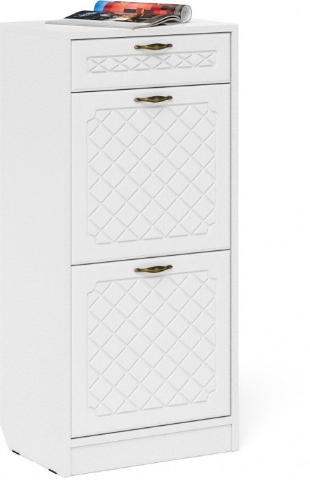 Прихожая П-6 Компоновка № 15, цвет белая шагрень/фасады МДФ белое дерево фрезеровка ромб, ШхГхВ 180х50х210 см., универсальная сборка