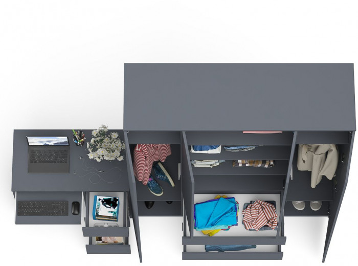 Мори компьютерный стол МС-6 правый + Шкаф МШ1600.1, графит