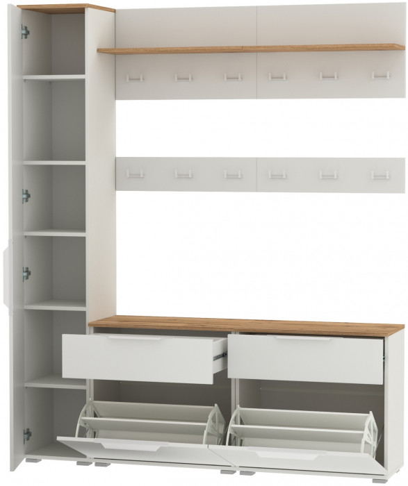 Октава Прихожая 34, белый шагрень/дуб крафт золотой/фасады МДФ белый шагрень