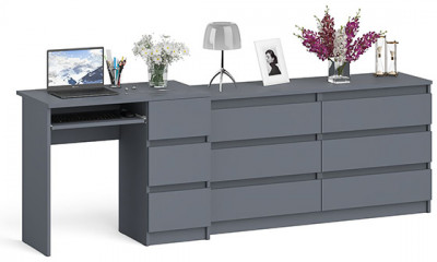Мори Стол компьютерный МС-6 правый + Комод МК1380.6, цвет графит, ШхГхВ 228х50х76,6 см., выдвижные ящики справа, НЕ универсальная сборка