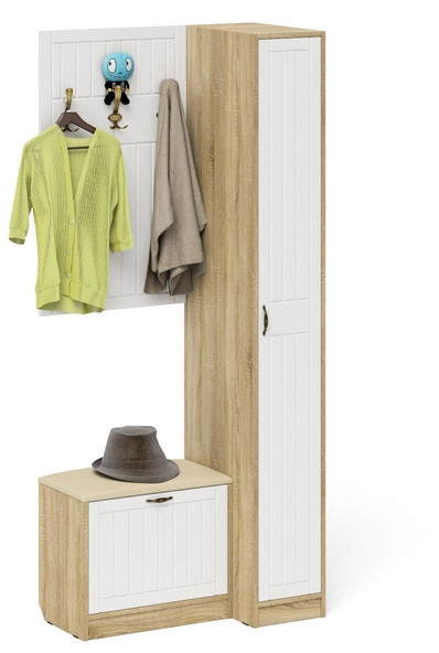 Прихожая П-6 Компоновка № 41, дуб сонома/фасады МДФ белое дерево фрезеровка прованс