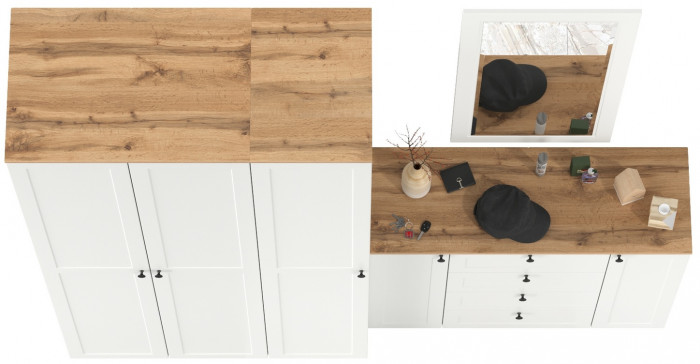 Остин Прихожая 38, цвет белый шагрень/дуб крафт золотой, ШхГхВ 240х54,3х229,6 см., универсальная сборка