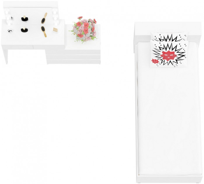 Ксения Кровать с ящиками 0900 + Стол косметический с подсветкой 110, белый