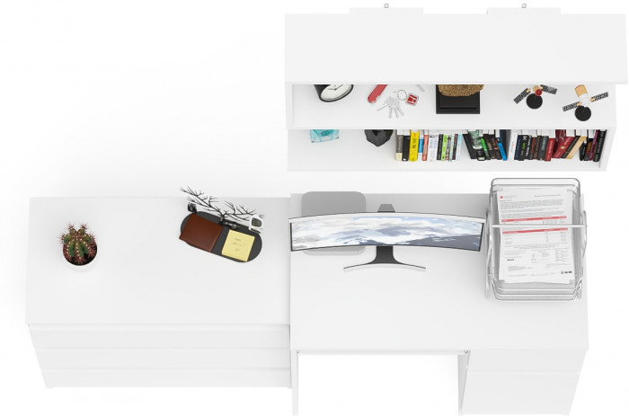 Мори компьютерный стол МС-1 правый + Комод МК800.1 + Полка 900, белый