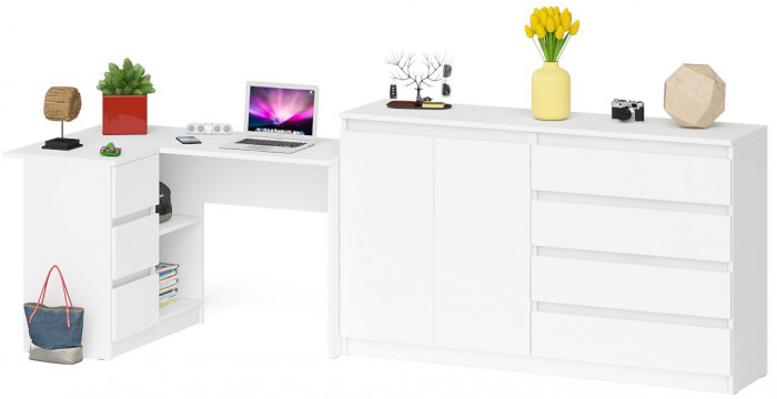 Мори компьютерный стол МС-16 левый + Комод МК1600.1, белый