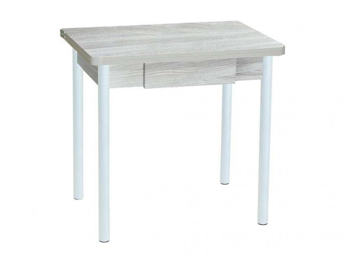 Эко 80х60 стол обеденный раскладной с ящиком / Ясень светлый/белый
