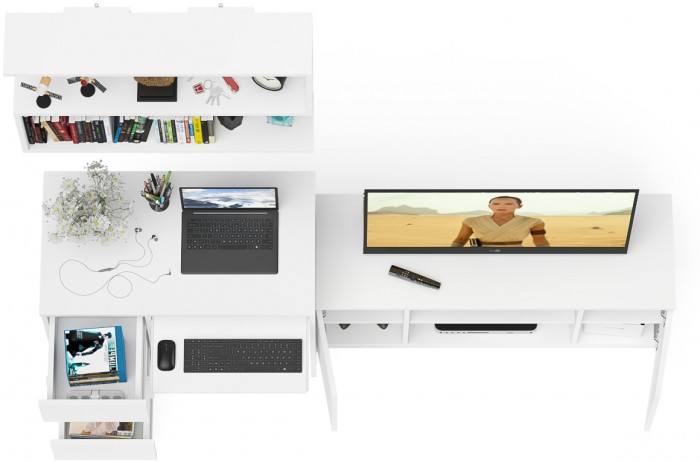 Мори компьютерный стол МС-6 левый + Тумба МТВ1200.1 + Полка 900, белый