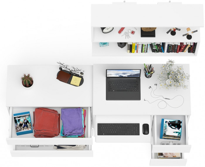 Мори компьютерный стол МС-6 правый + Комод МК800.1 + Полка 900, белый