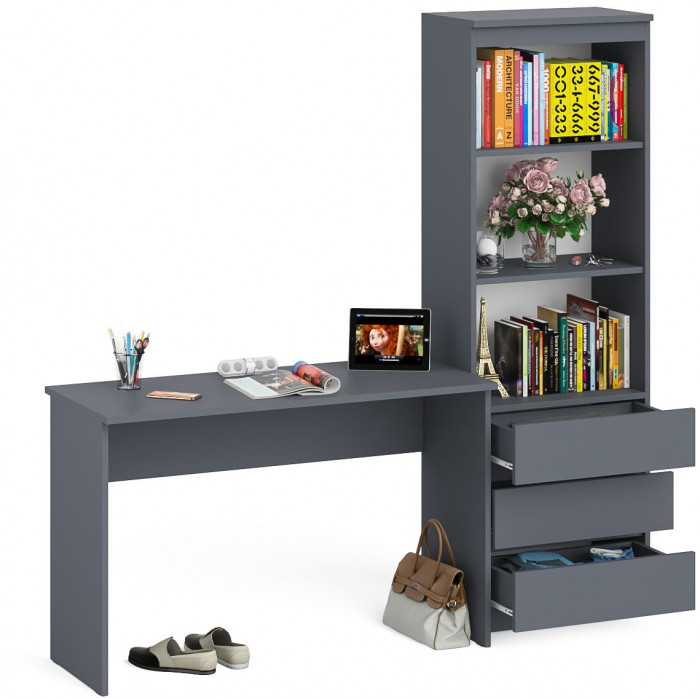 Мори письменный стол МСП1200.1 + Стеллаж МСТ600.3, графит