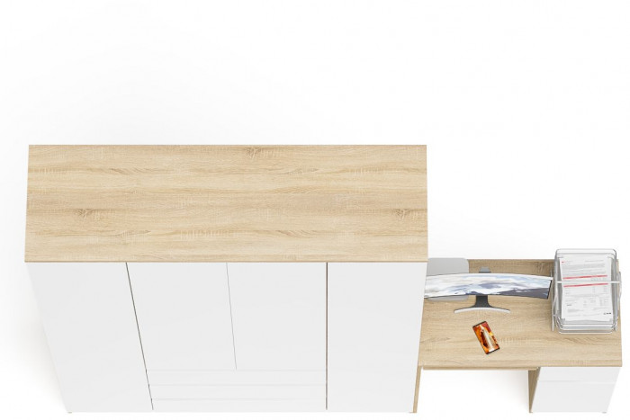 Мори Стол компьютерный МС-1 правый + Шкаф МШ1600.1, цвет дуб сонома/белый, ШхГхВ 250,4х50,4х209,6 см., выдвижной ящик справа, НЕ универсальная сборка