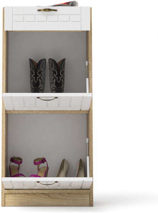 Прихожая П-6 Тумба для обуви 2 секции, цвет дуб сонома/фасады МДФ белое дерево фрезеровка прованс, ШхГхВ 50х35х108,3 см.