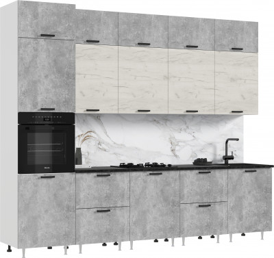 Кухня Рио NEW ЛДСП 3,0м/1080м (490), Компановка №3, Бетон светлый/Крафт белый