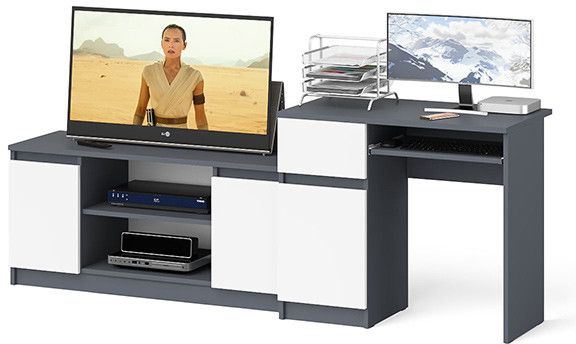 Мори Стол компьютерный МС-1 левый + Тумба МТВ1200.1, цвет графит/белый, ШхГхВ 210,4х50х76,6 см., выдвижной ящик слева, НЕ универсальная сборка