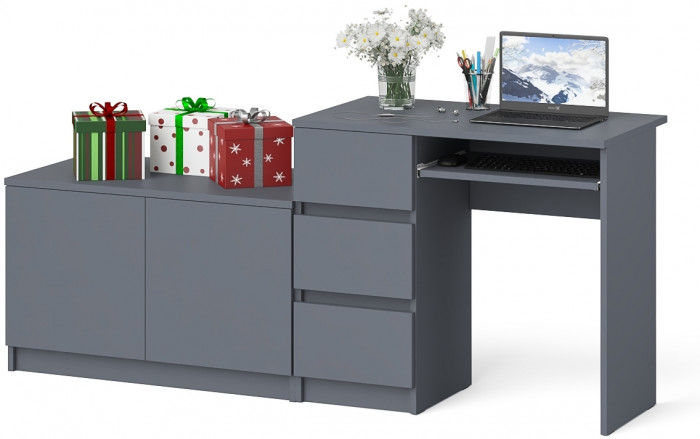 Мори компьютерный стол МС-6 левый + Тумба МА900.1, графит