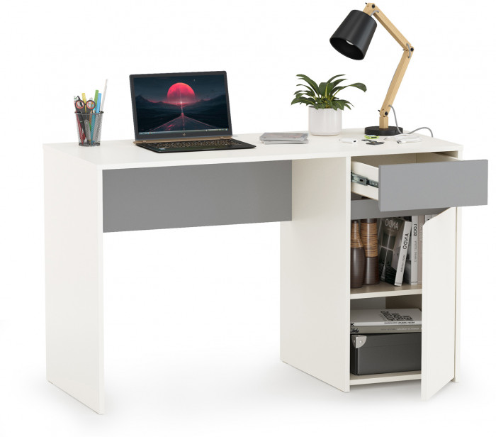 Торонто 12.149 Стол, белый шагрень/стальной серый