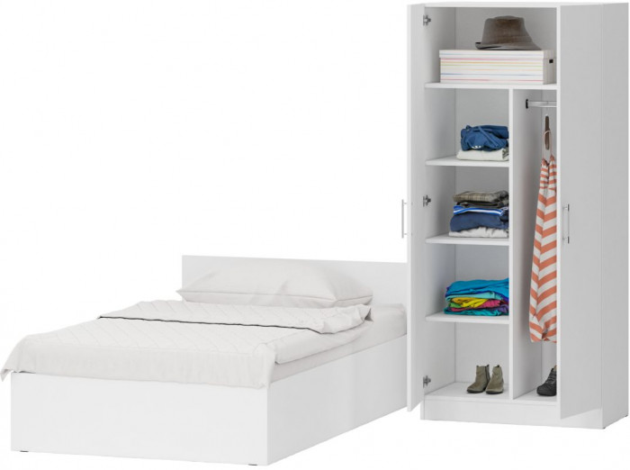 Кровать 1200 + Шкаф 2-х створчатый Стандарт, белый