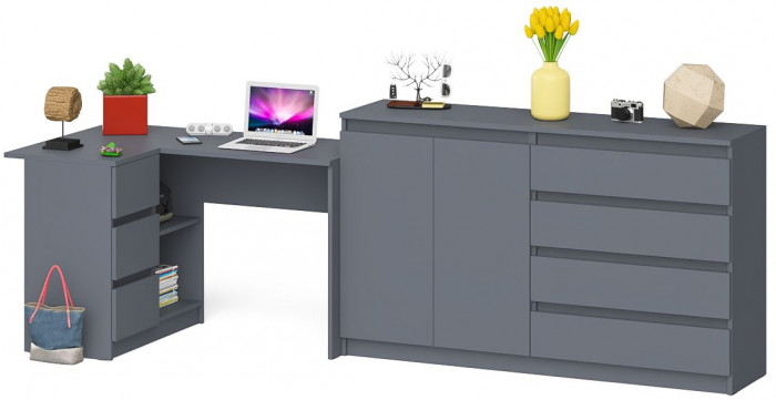 Мори компьютерный стол МС-16 левый + Комод МК1600.1, графит