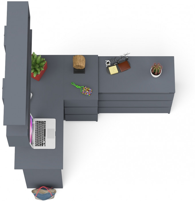 Мори компьютерный стол МС-16 правый + Комод МК800.1 + Полка 1200, графит