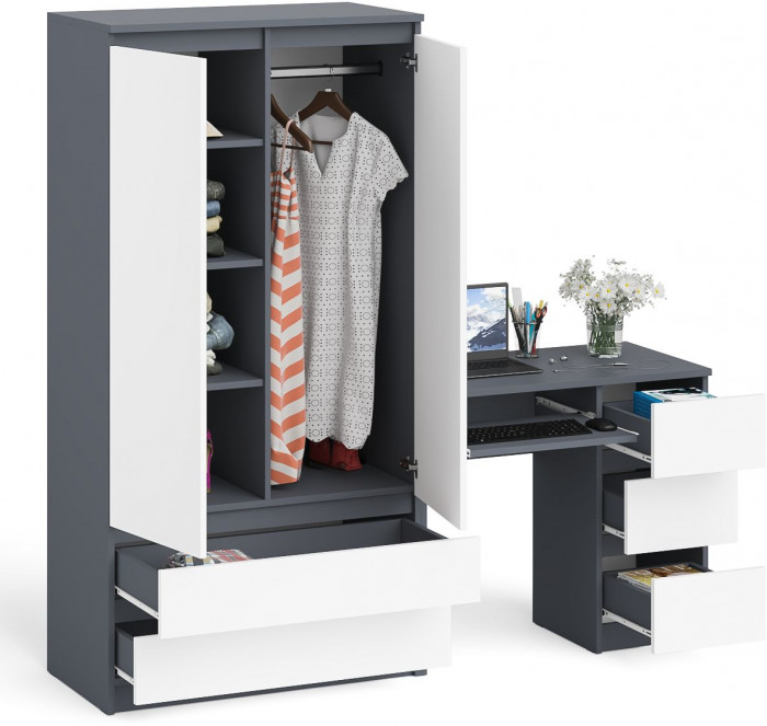 Мори компьютерный стол МС-6 правый + Шкаф МШ900.1, графит/белый