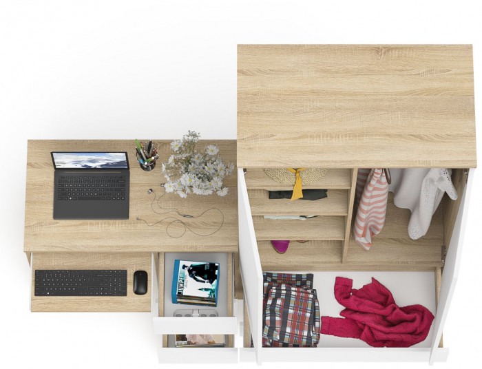 Мори Стол компьютерный МС-6 правый + Шкаф МШ900.1, цвет дуб сонома/белый, ШхГхВ 180,4х50,4х179,6 см., выдвижные ящики справа, НЕ универсальная сборка