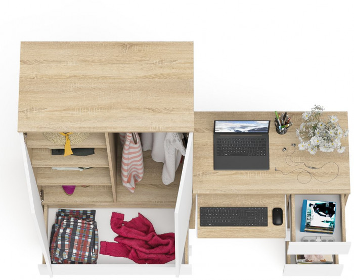 Мори Стол компьютерный МС-6 правый + Шкаф МШ900.1, цвет дуб сонома/белый, ШхГхВ 180,4х50,4х179,6 см., выдвижные ящики справа, НЕ универсальная сборка