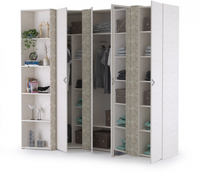 Амели Набор шкафов 1 08.49 + 13.133 + 13.131 + 13.140, цвет шёлковый камень/бетон чикаго беж, ШхГхВ 232,7х121,1х230 см., универсальная сборка