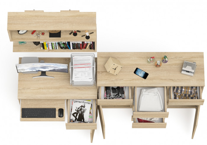 Мори Стол компьютерный МС-1 правый + Комод МК1200.4 + Полка 900, цвет дуб сонома, ШхГхВ 210,4х50х209,6 см., НЕ универсальная сборка