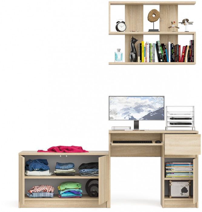 Мори Стол компьютерный МС-1 правый + Тумба МА900.1 + Полка 900, цвет дуб сонома, ШхГхВ 180,4х50,4х209,6 см., НЕ универсальная сборка