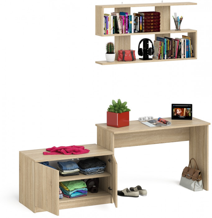 Мори письменный стол МСП1200.1 + Тумба МА900.1 + Полка 1200, дуб сонома