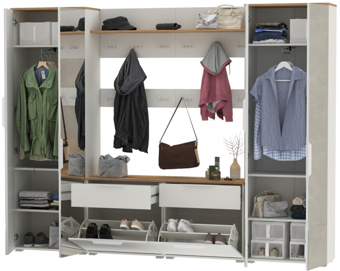 Октава Прихожая 36, белый шагрень/дуб крафт золотой/фасады МДФ белый шагрень