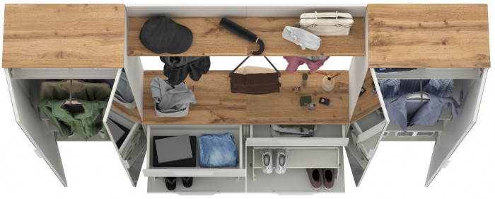 Октава Прихожая 36, белый шагрень/дуб крафт золотой/фасады МДФ белый шагрень