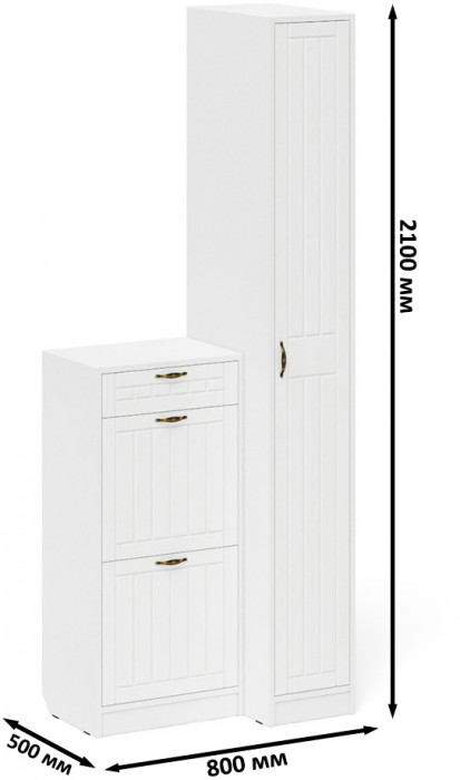 Прихожая П-6 Компоновка № 42, белая шагрень/фасады МДФ белое дерево фрезеровка прованс