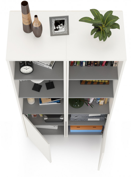 Торонто 13.13 Шкаф комбинированный + 13.13 Шкаф комбинированный, белый шагрень/стальной серый