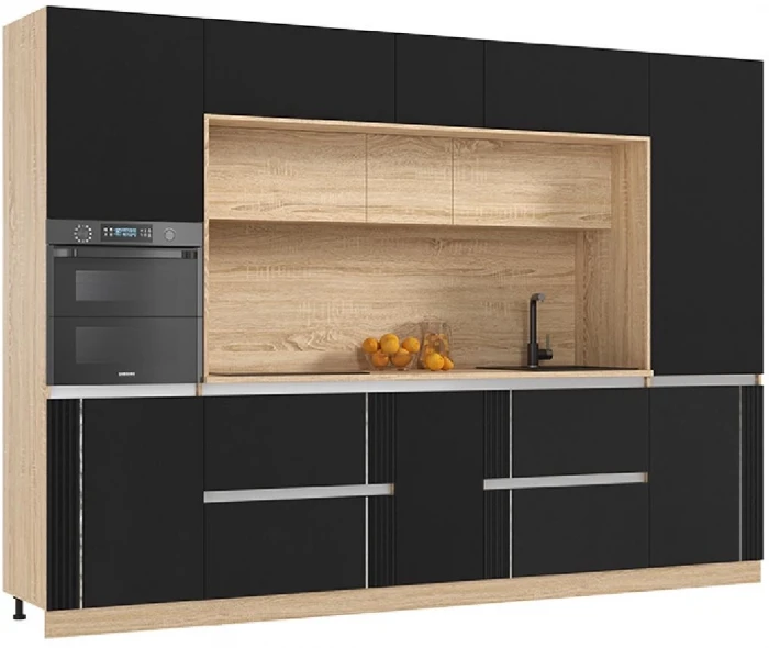 Кухня МДФ Карина Пластер Блэк/Сонома