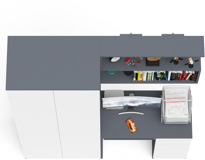 Мори компьютерный стол МС-1 правый + Шкаф МШ800.1 + Полка 900, графит/белый