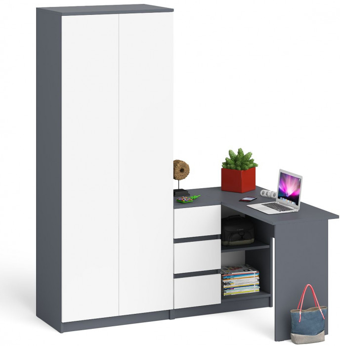 Мори компьютерный стол МС-16 левый + Шкаф МШ800.1, графит/белый