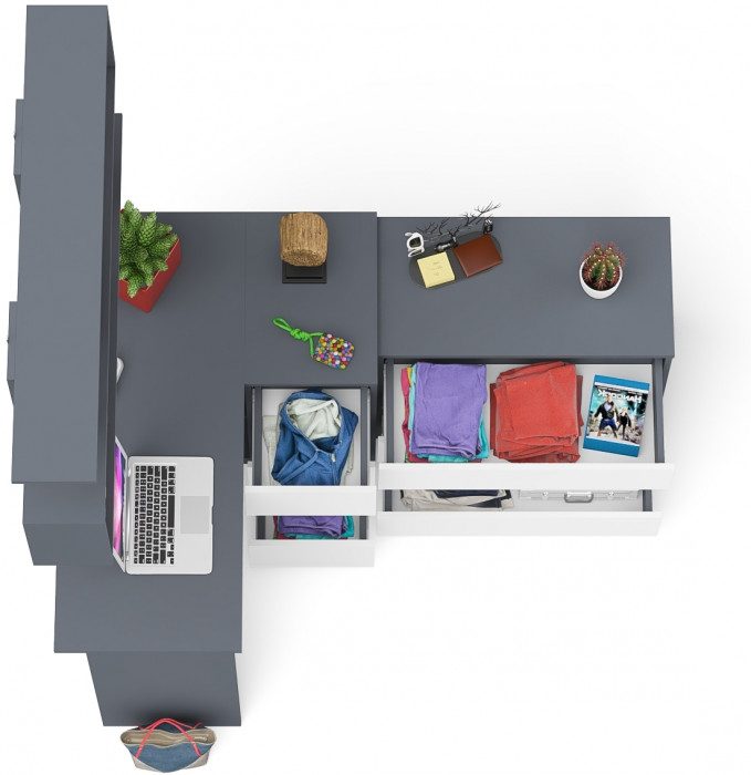 Мори компьютерный стол МС-16 правый + Комод МК800.1 + Полка 1200, графит/белый