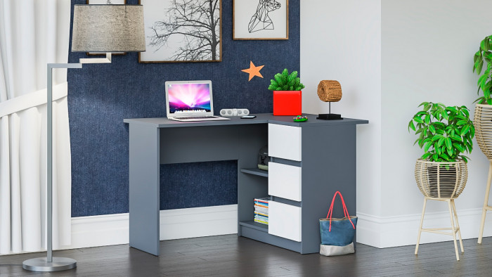 Мори компьютерный стол МС-16 правый, графит/белый