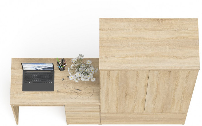 Мори компьютерный стол МС-6 правый + Шкаф МШ900.1, дуб сонома