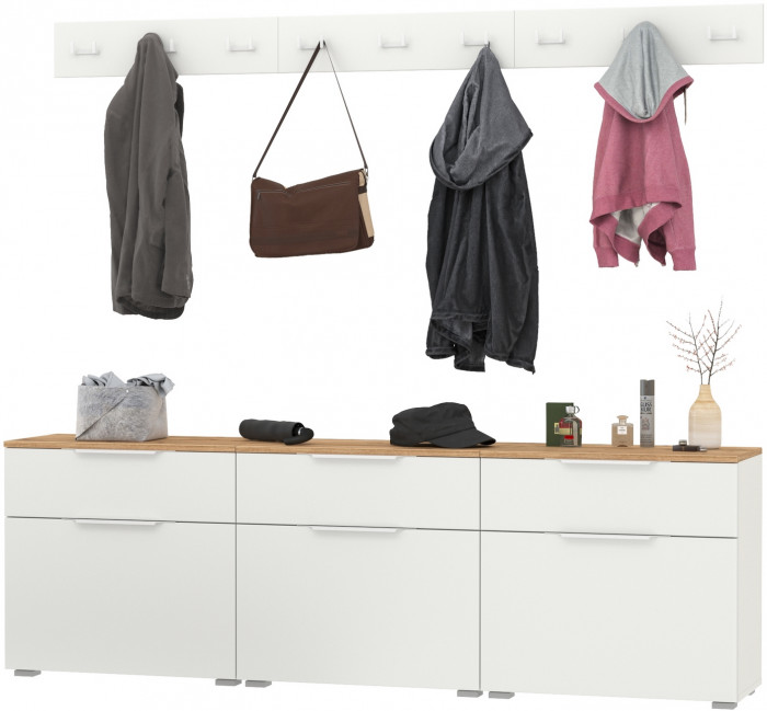 Октава Прихожая 06, белый шагрень/дуб крафт золотой/фасады МДФ белый шагрень