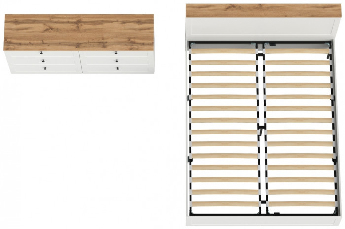 Остин 11.53 Кровать + ортопед + 16.240 Комод, белый шагрень/дуб крафт золотой
